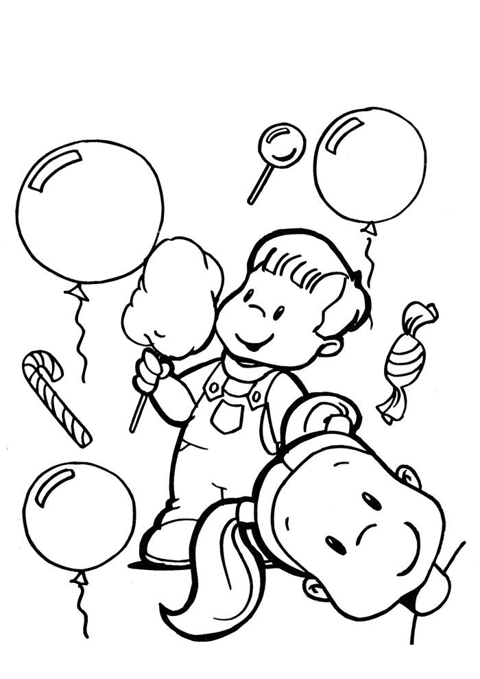 niños con globos para colorear 1