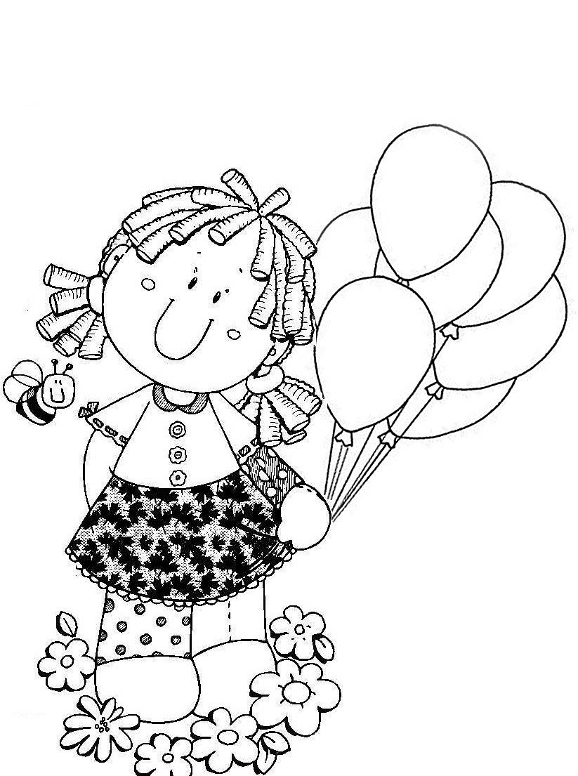 niños con globos para colorear 4