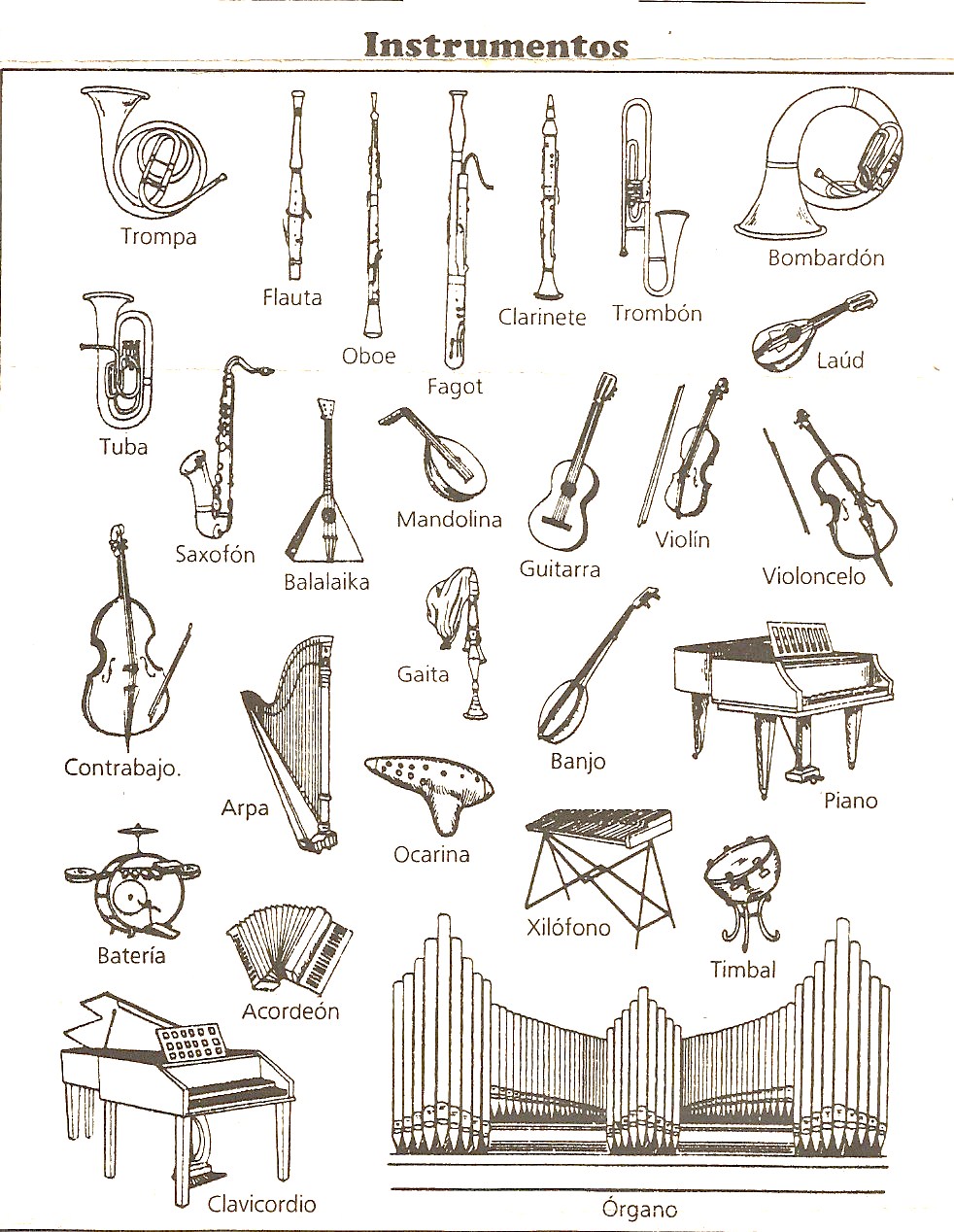 dibujos de instrumentos musicales para colorear