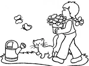 nina cargando flores para colorear