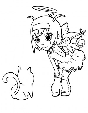 nina y gatito para colorear