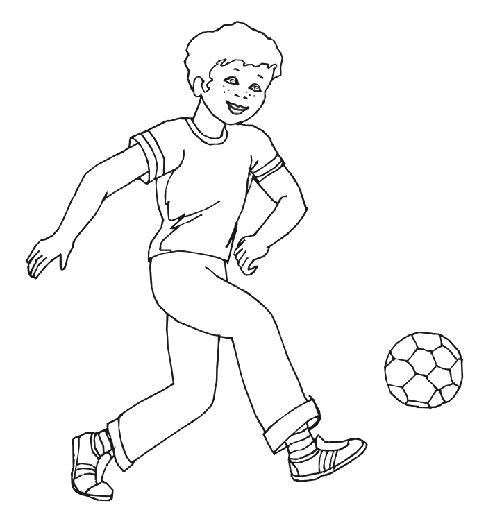 nino jugando futbol para colorear