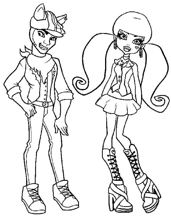 Draculaura y Clawd Wolf Monster High para colorear