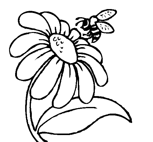 dibujos de flor con abeja para colorear