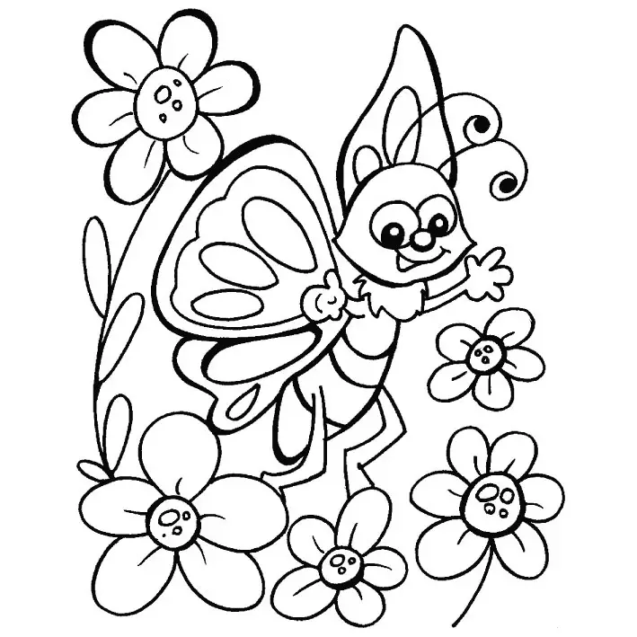 dibujos de flores con mariposas para colorear
