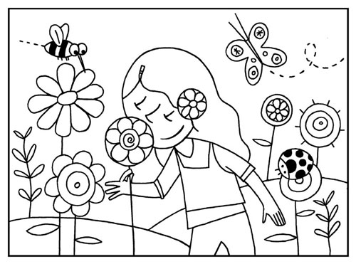 dibujos para colorear de nino oliendo una flor
