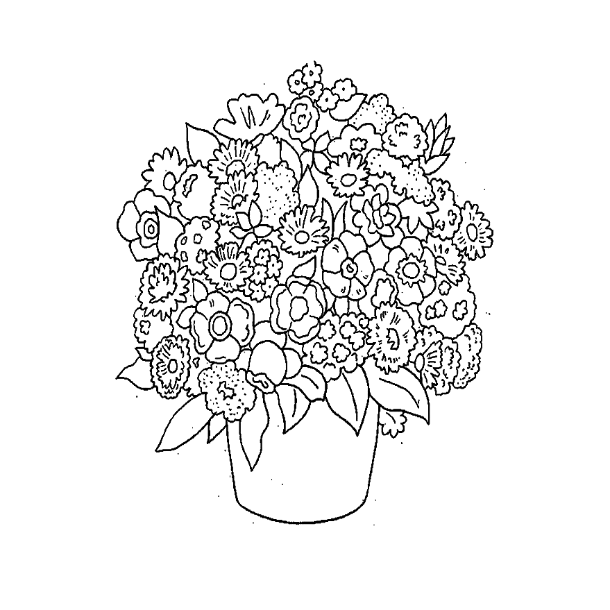 flores con maceta para colorear