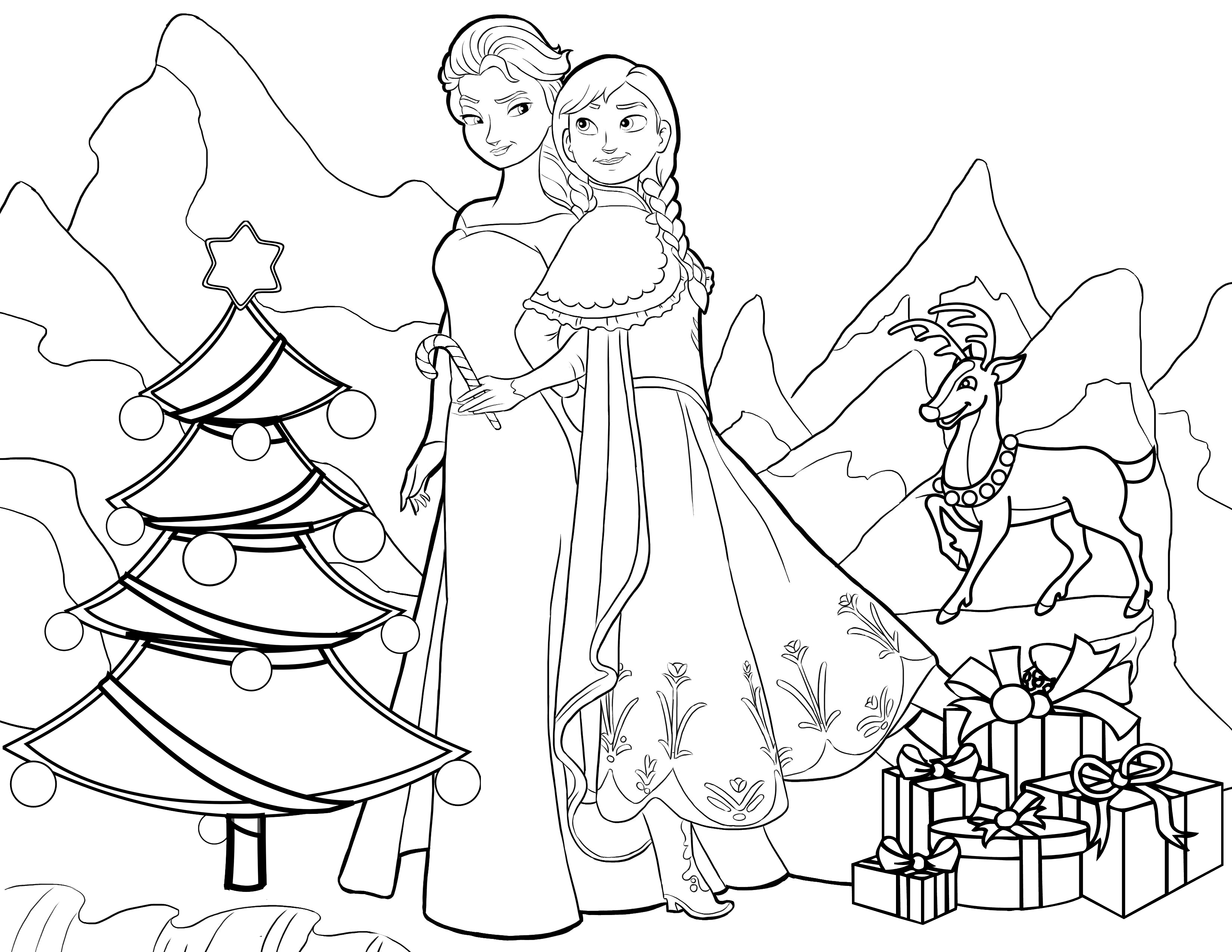 anna y elsa frozen navidad para colorear