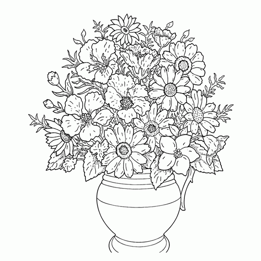 dibujos de jarron de flores para colorear
