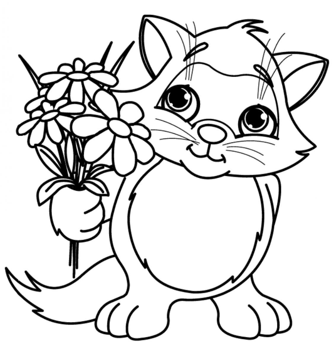 gato e flores grandes para colorear