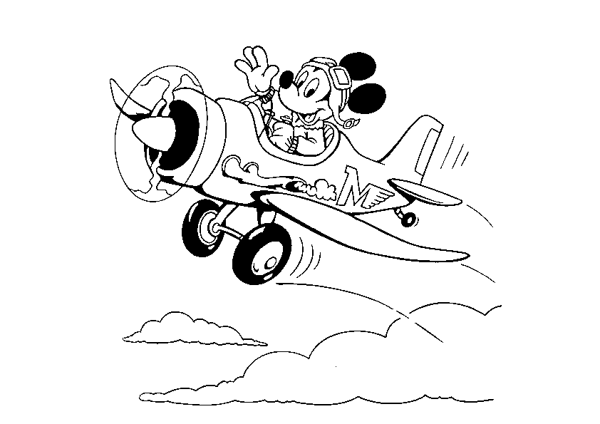 mickey en el avion para colorear