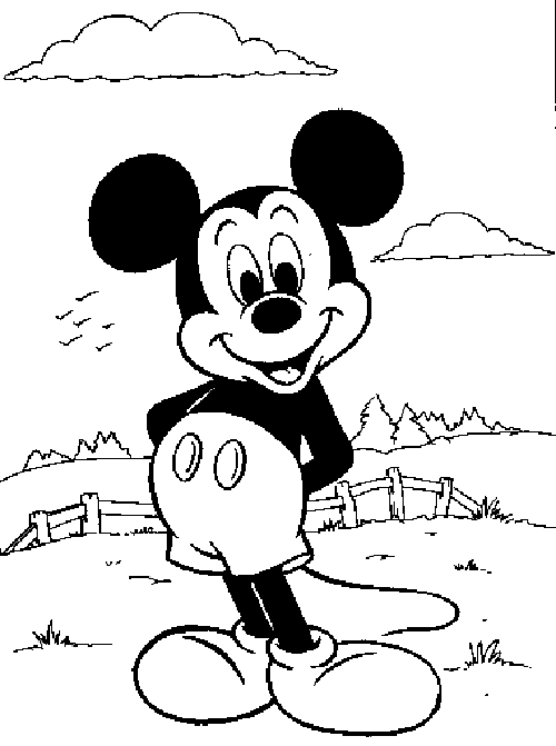 mickey en el campo para colorear