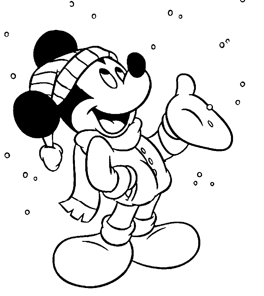 mickey en invierno para colorear