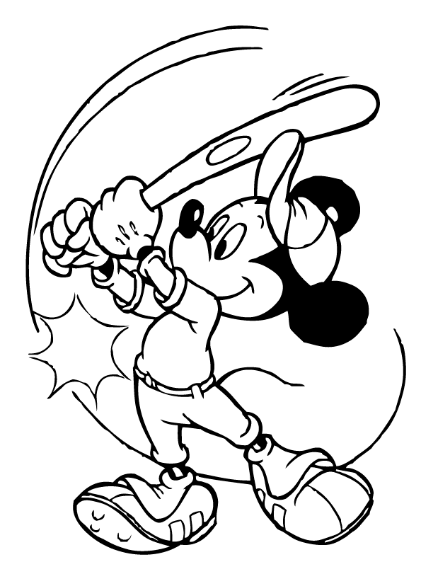 mickey jugando al basebal para colorear