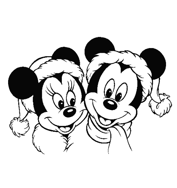 mickey y minnie en navidad para colorear