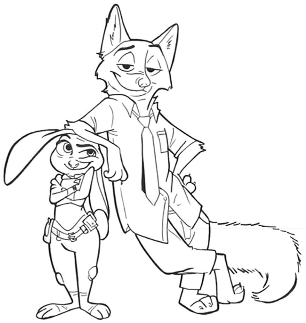 nick y judy de zootopia para colorear