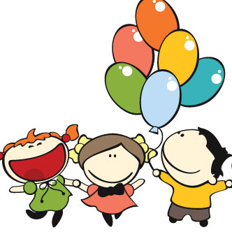 Niños con globos para colorear