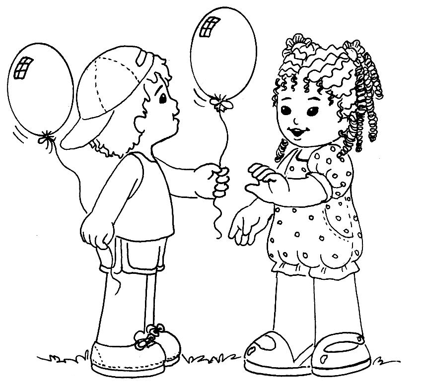 niños con globos para colorear 5