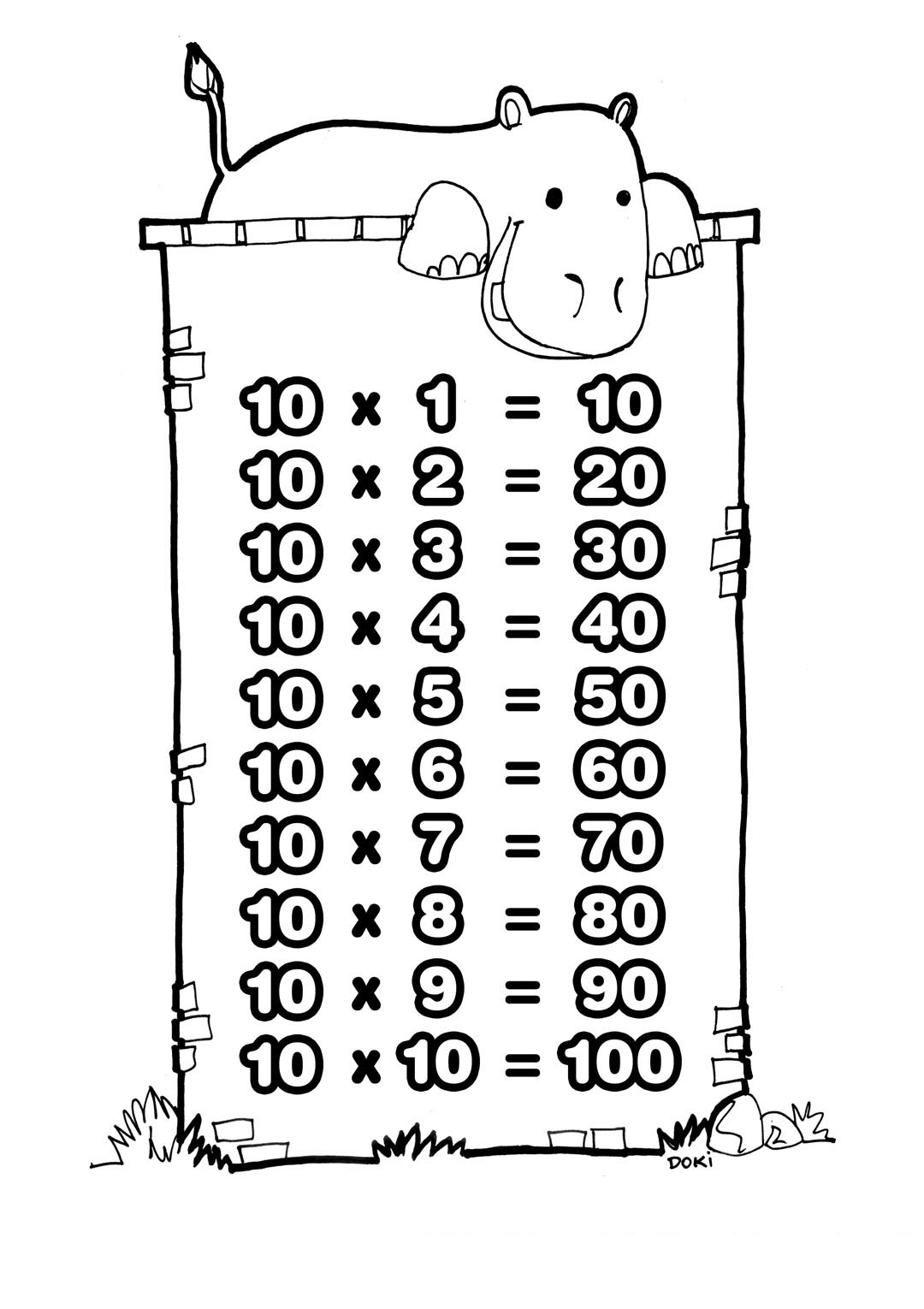 tablas de multiplicacion del 10 para colorear