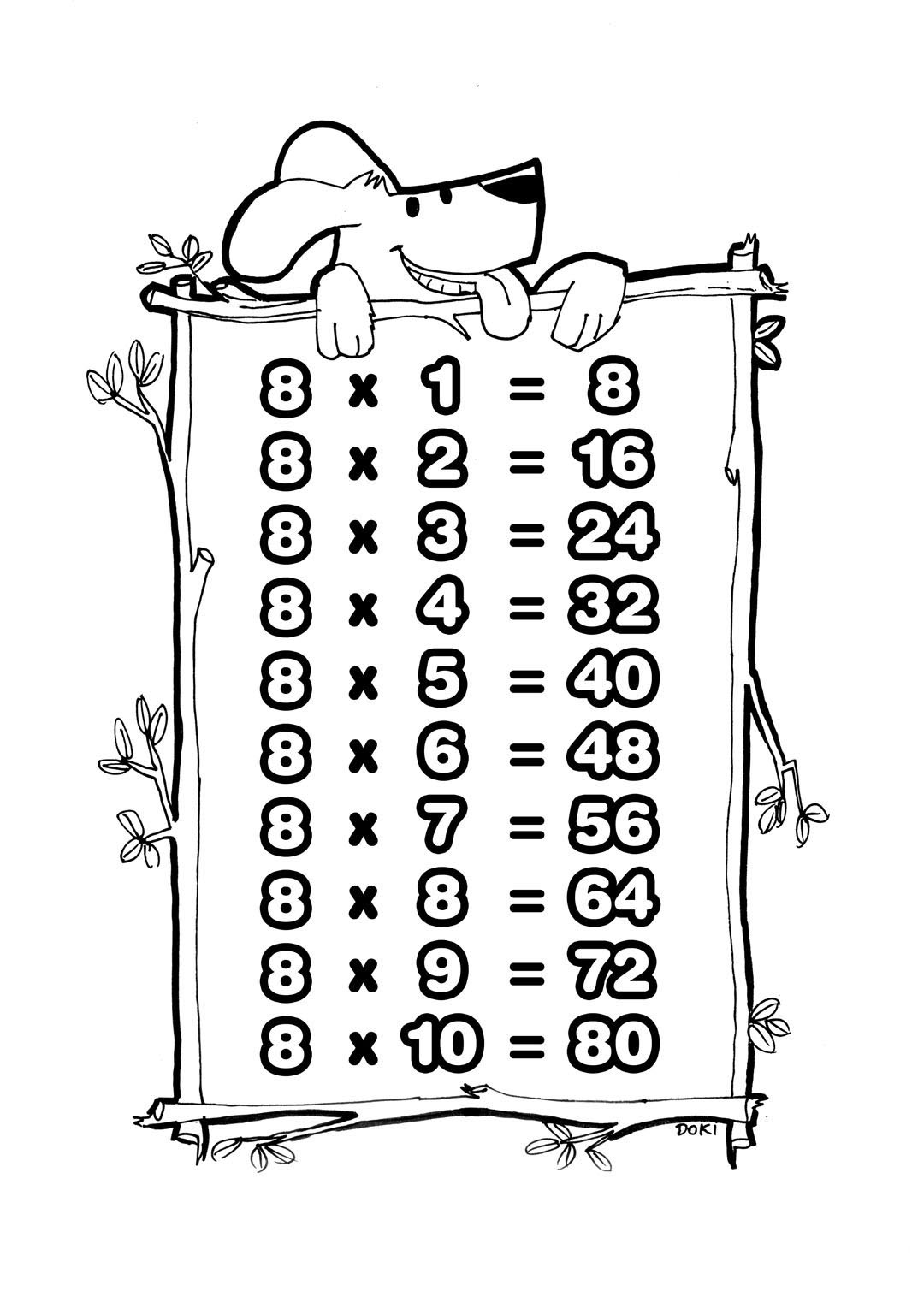 tablas de multiplicacion del 8 para colorear