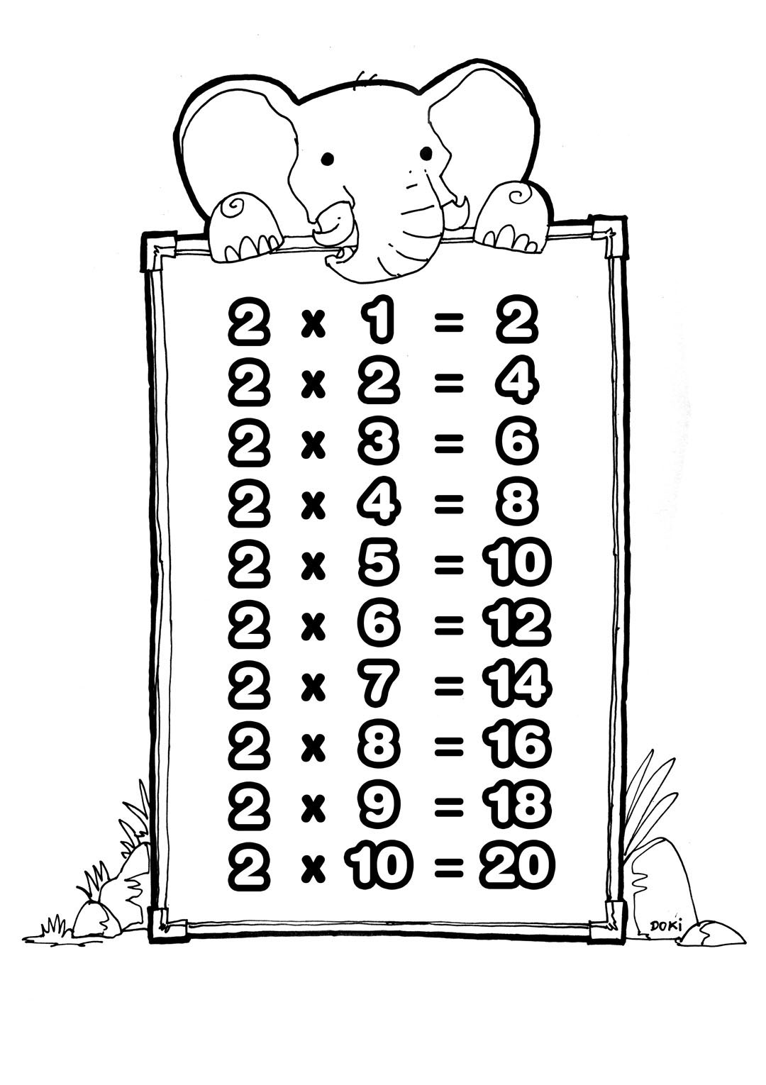 tablas de multiplicar del 2 para colorear