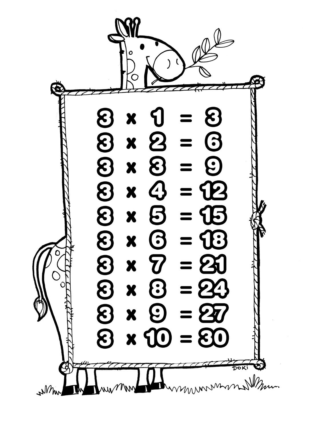 tablas de multiplicar del 3 para colorear