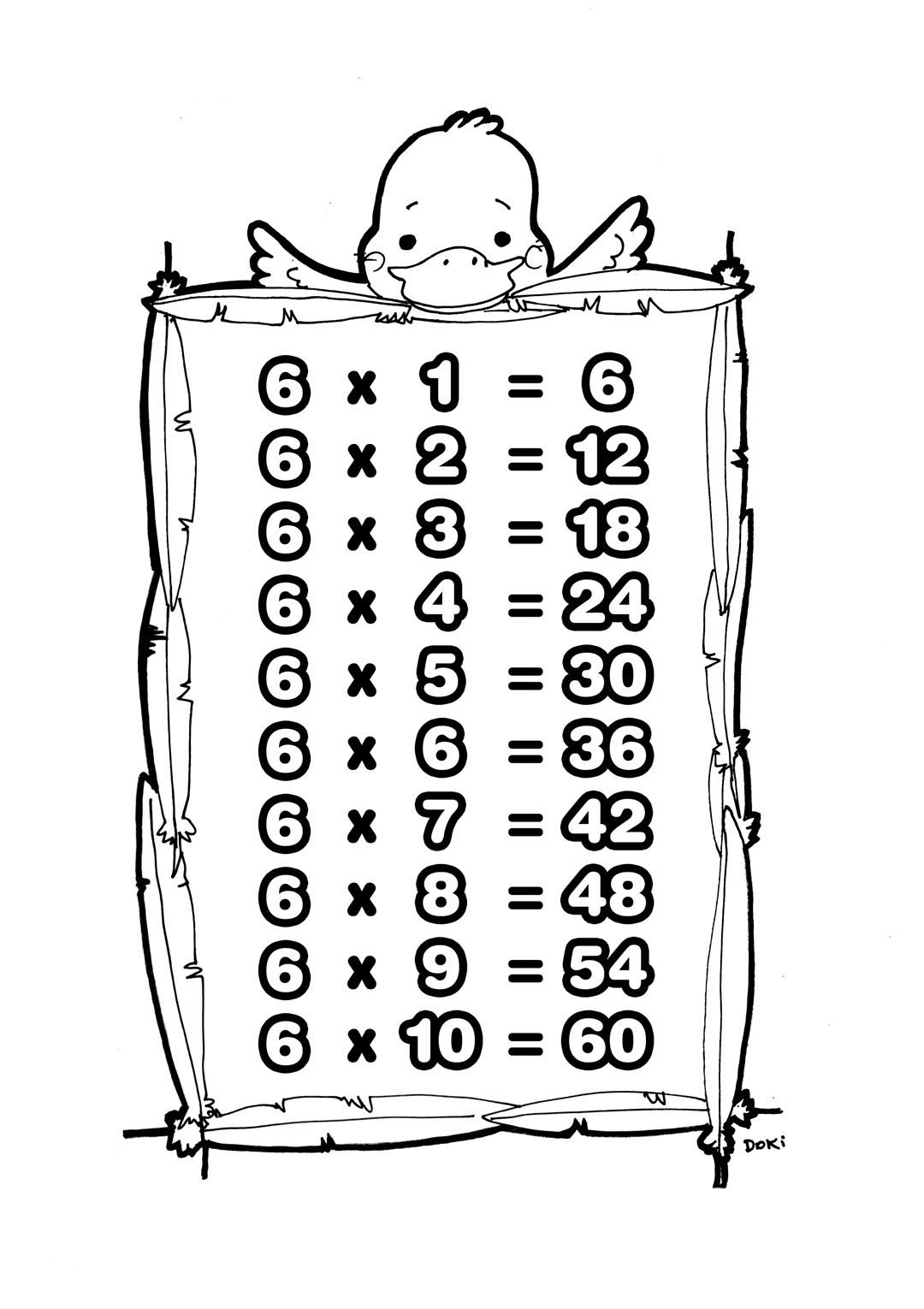 tablas de multiplicar del 6 para colorear