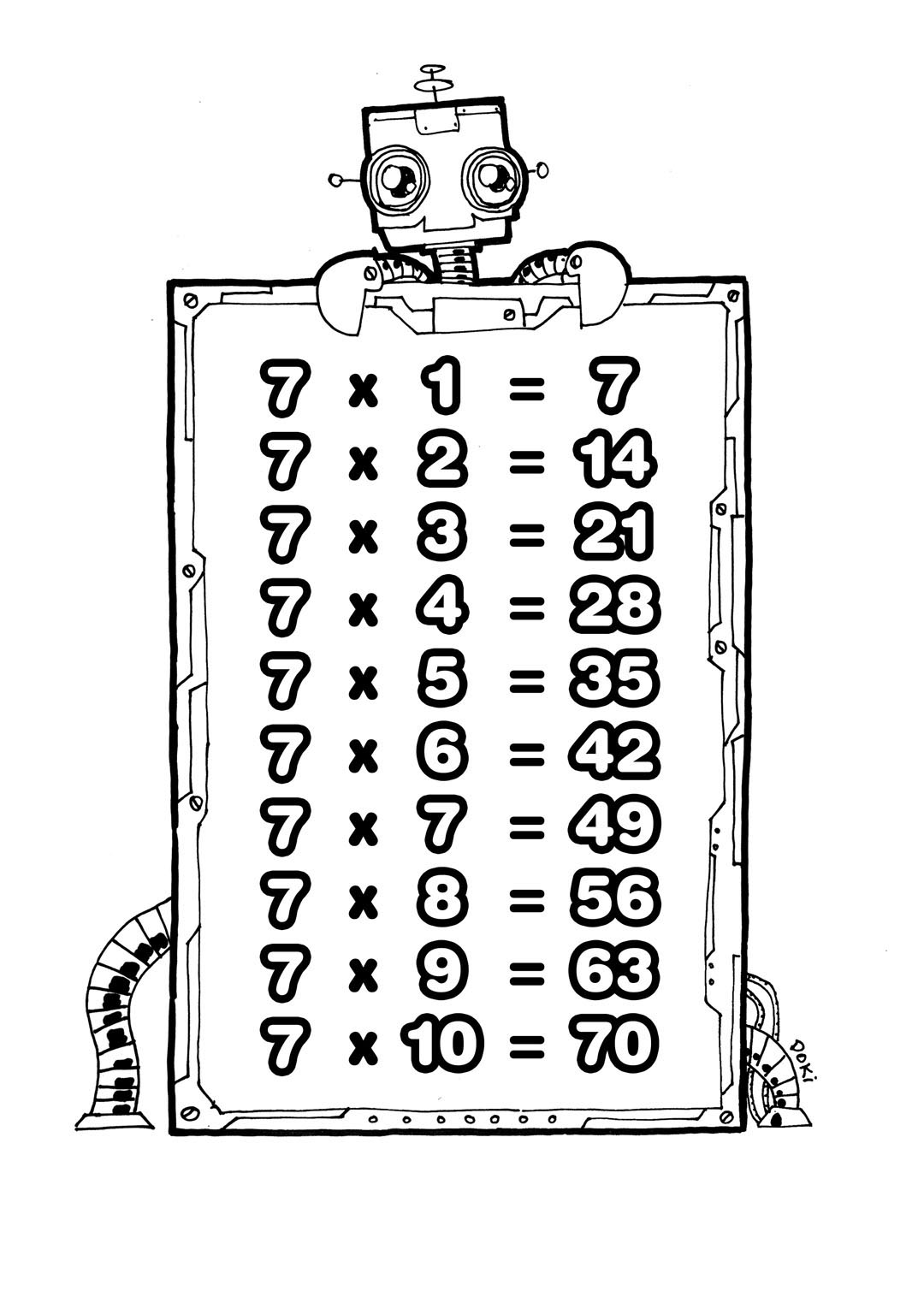 tablas de multiplicar del 7 para colorear